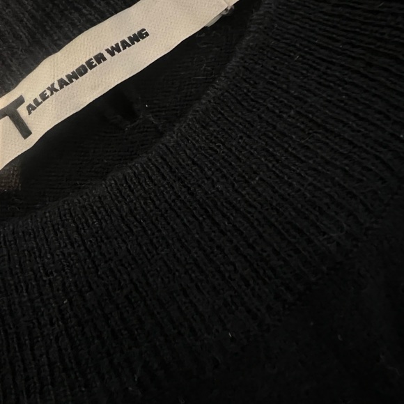 T BY ALEXANDER WANG Short-Sleeve Striped Slit Crewneck Pullover Sweater, Blue/Re - Picture 5 of 5